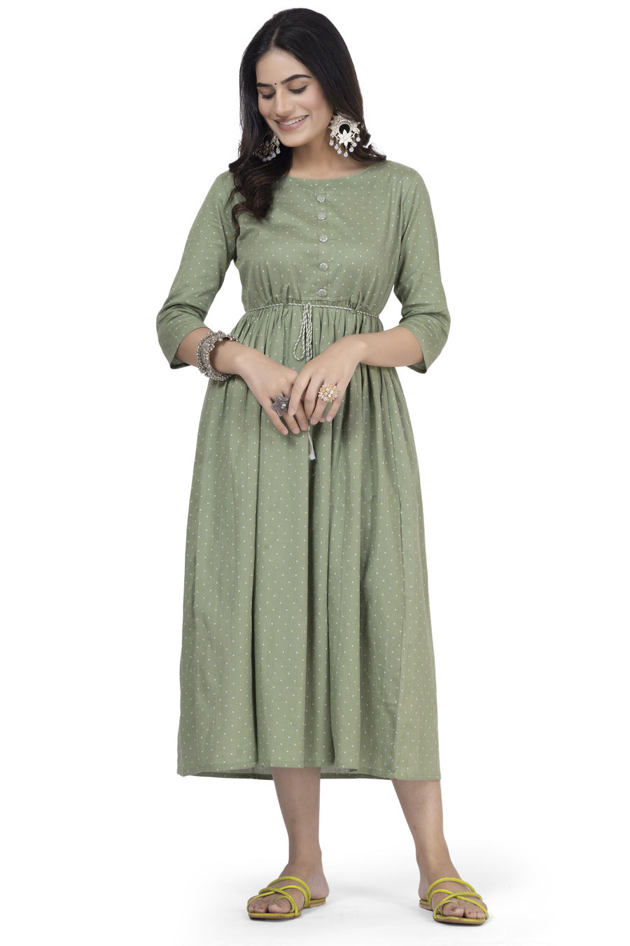 Cotton Printed green frock