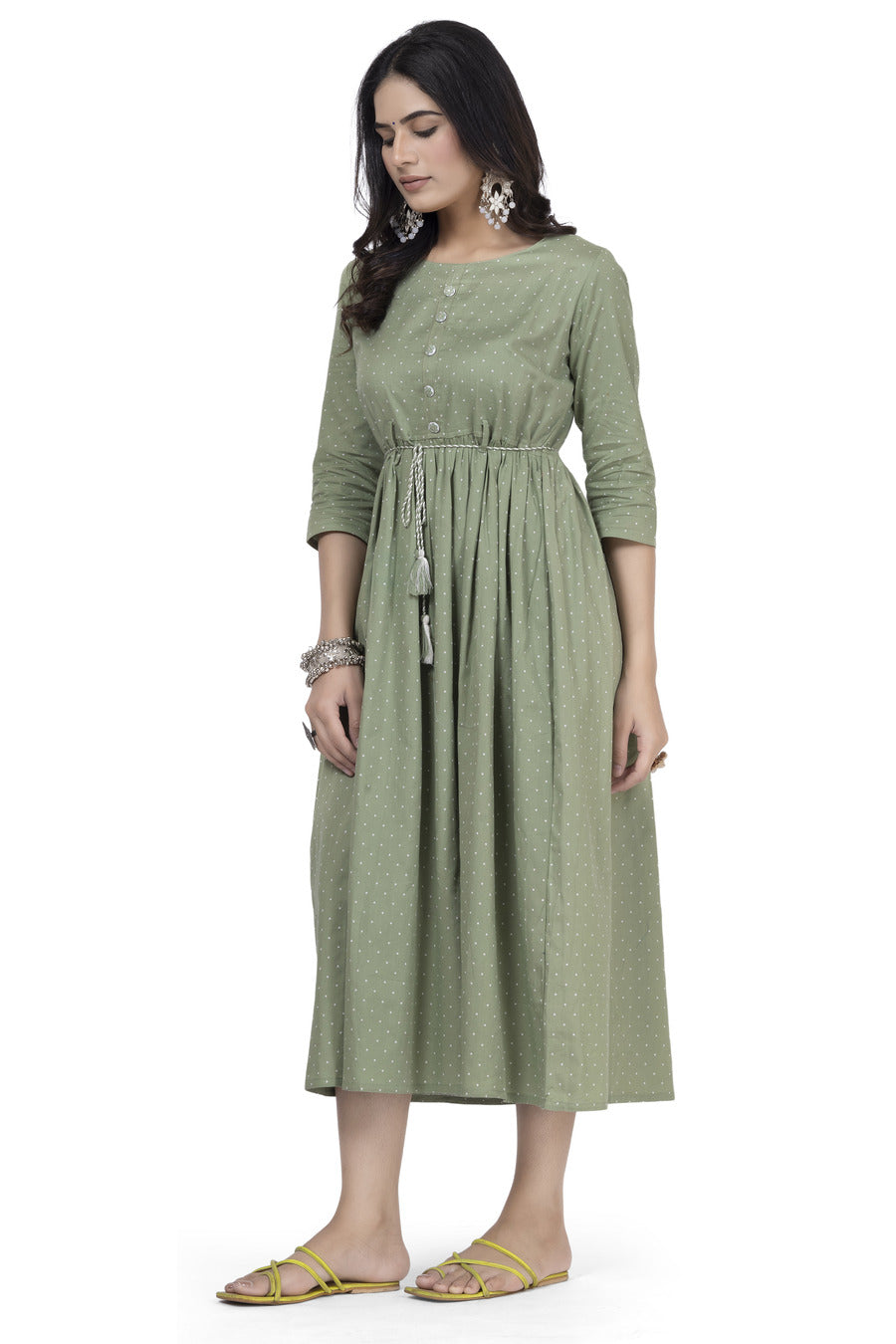 Cotton Printed green frock