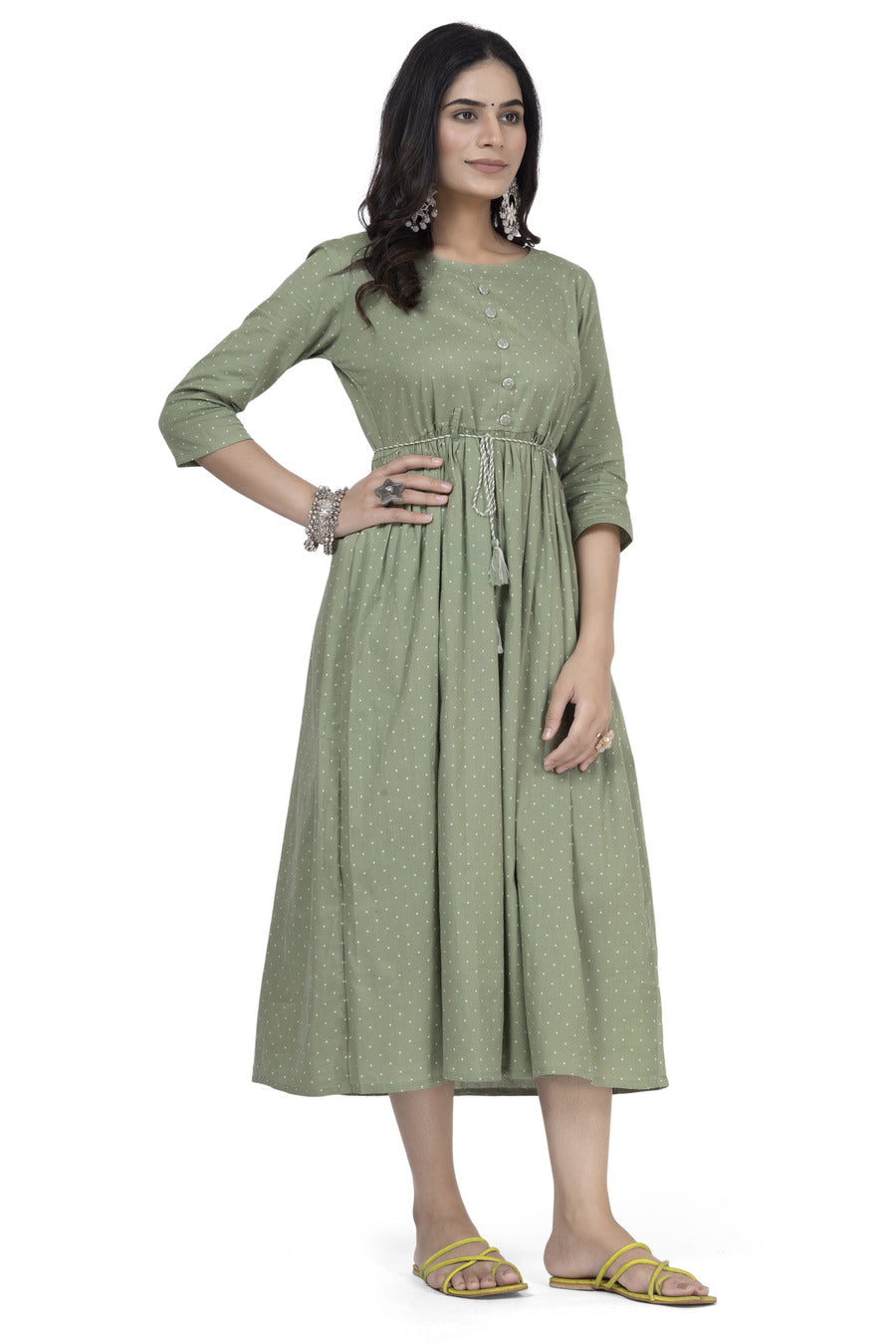 Cotton Printed green frock
