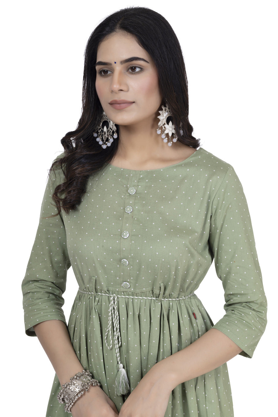 Cotton Printed green frock
