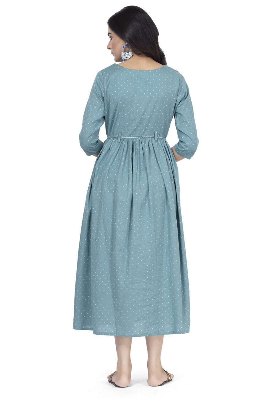 Cotton printed rama blue frock