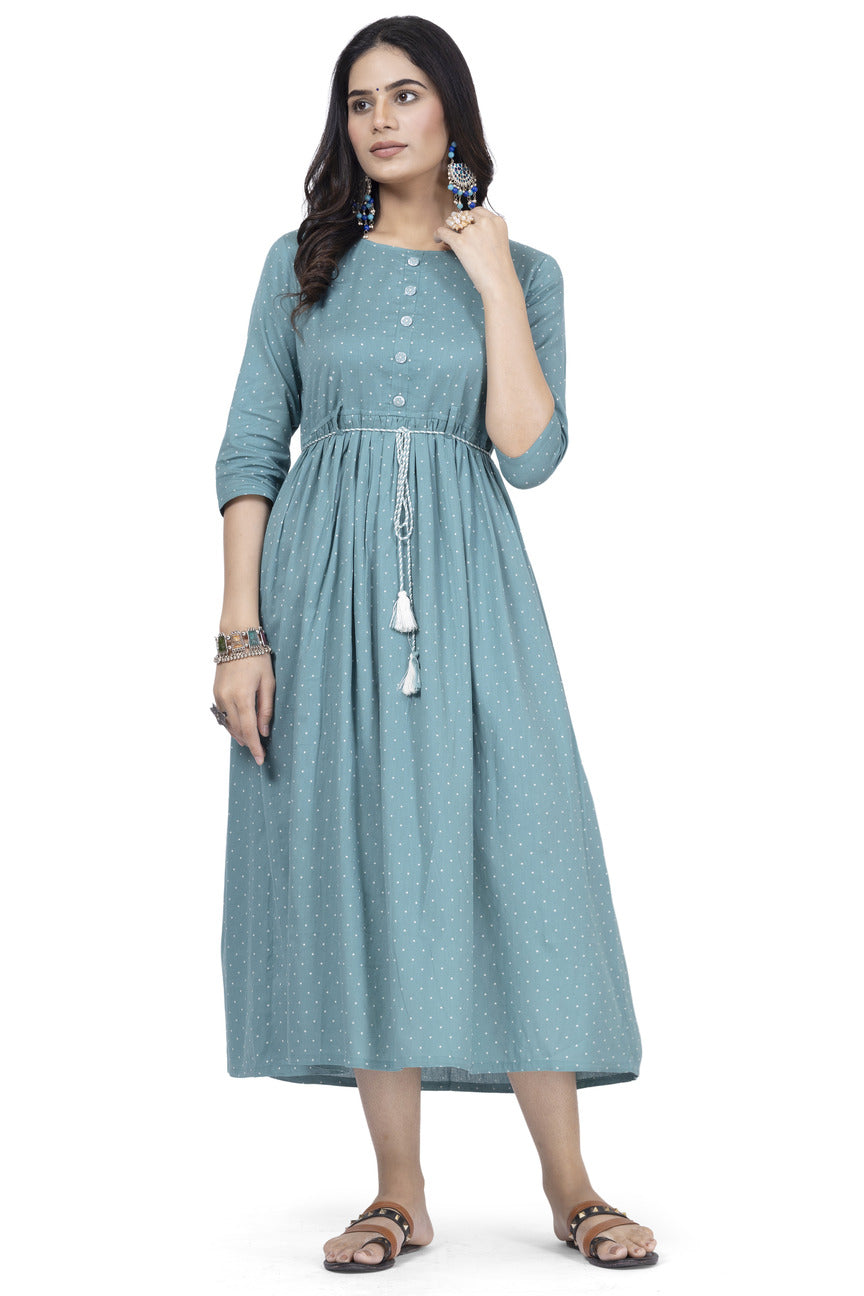 Cotton printed rama blue frock