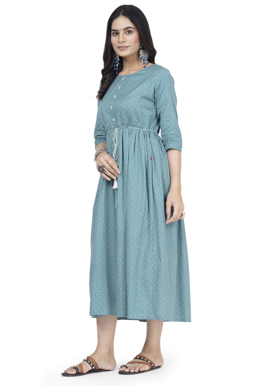 Cotton printed rama blue frock