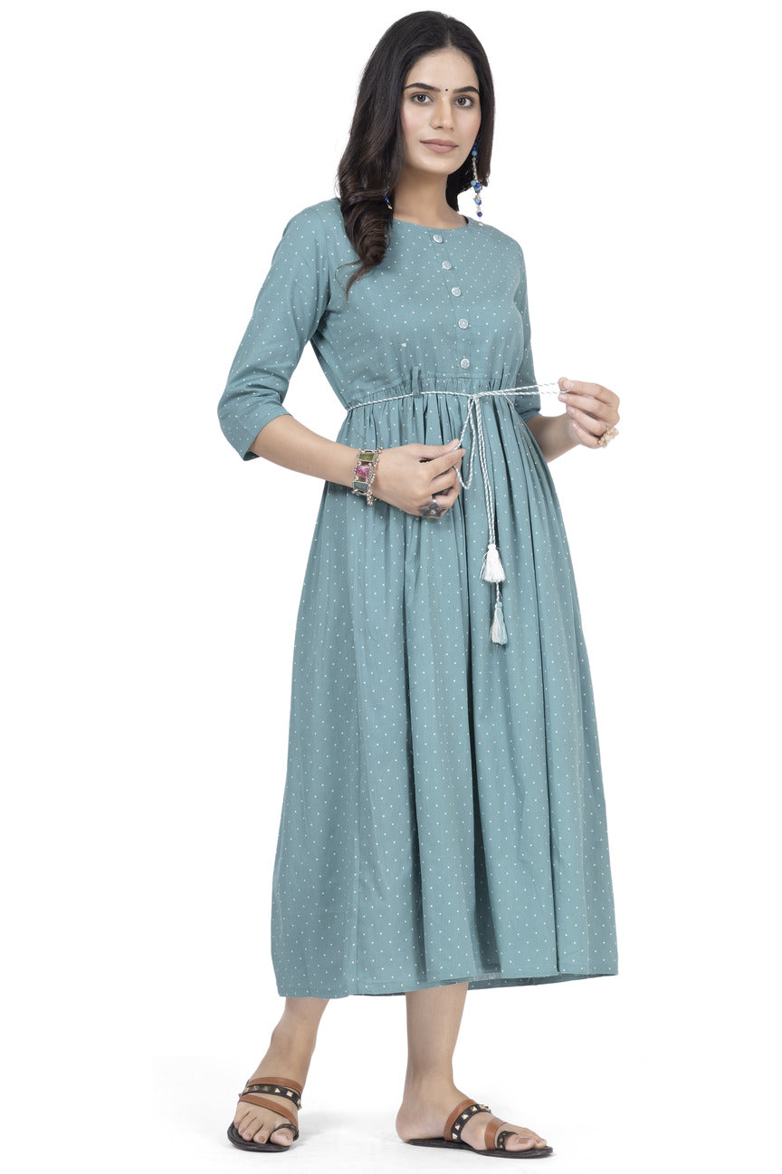 Cotton printed rama blue frock