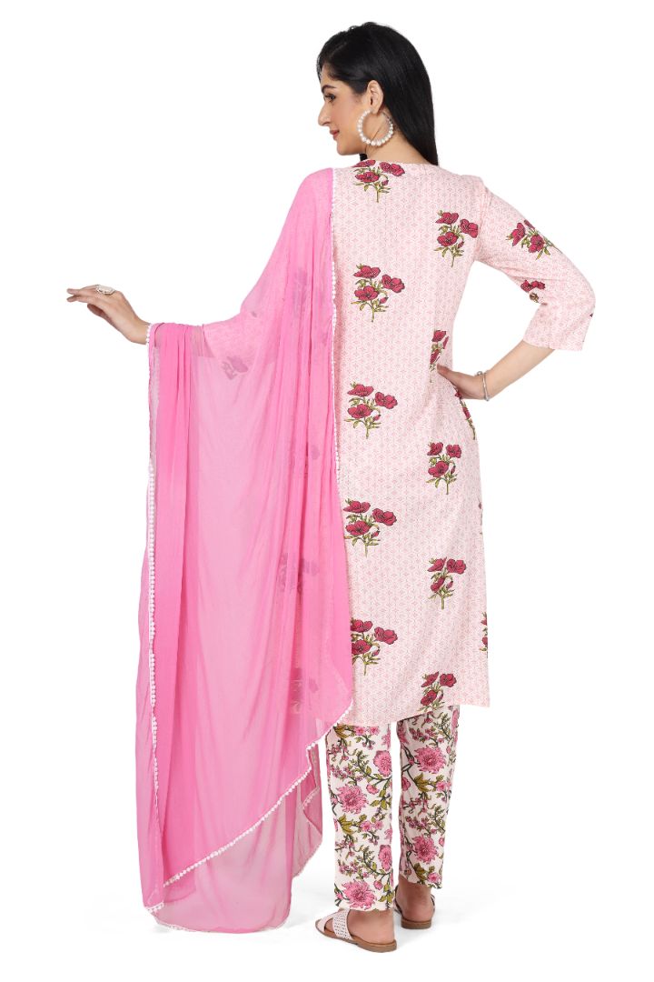 FEEDING PRINTED ETHNIC COTTON KURTA SET WITH NECK EMBROIDERY