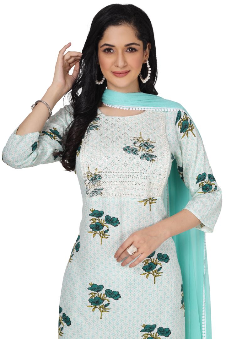 FEEDING PRINTED ETHNIC COTTON KURTA SET WITH NECK EMBROIDERY
