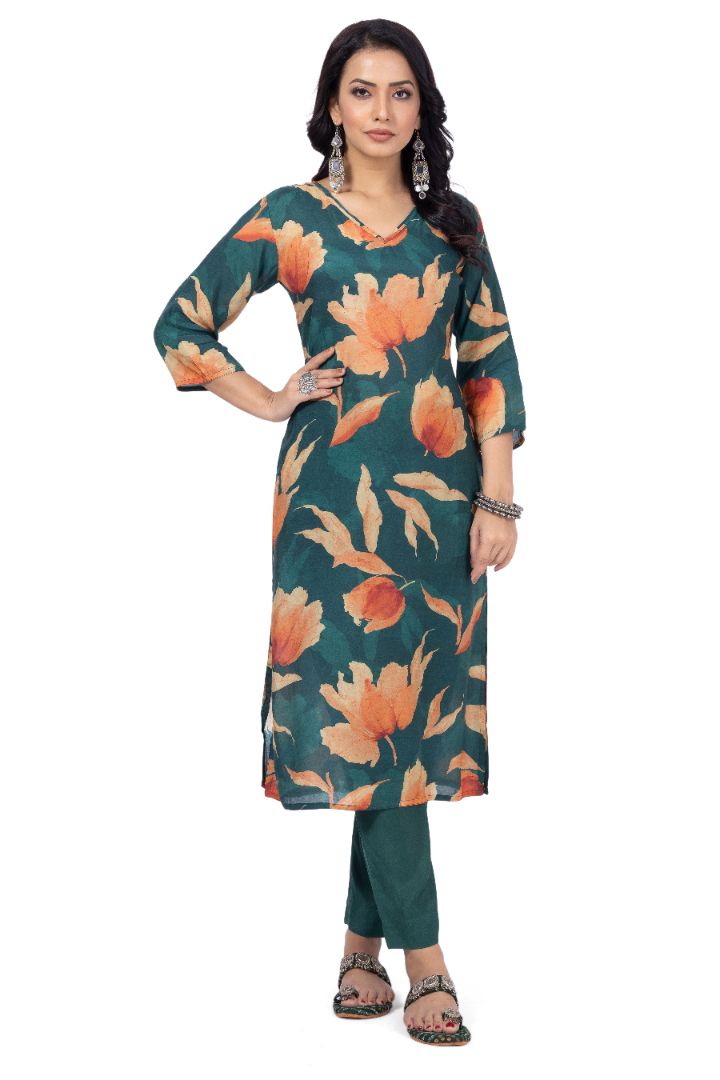 ETHNIC PRINTED KURTI WITH SOLID PANT
