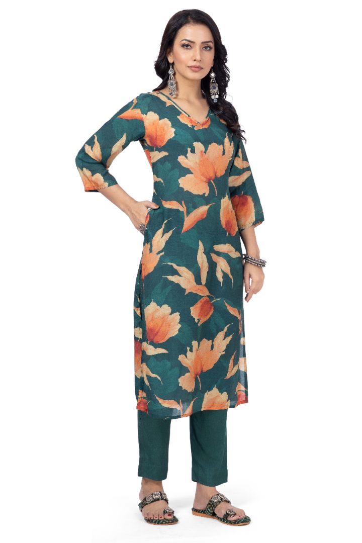 ETHNIC PRINTED KURTI WITH SOLID PANT
