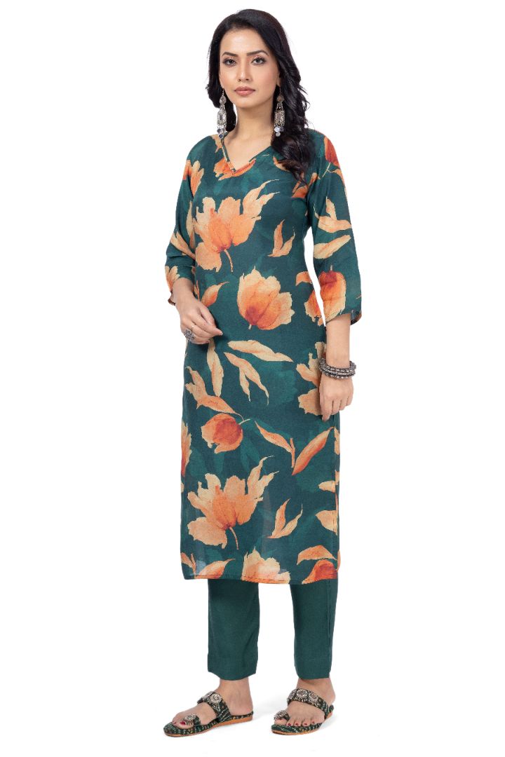 ETHNIC PRINTED KURTI WITH SOLID PANT