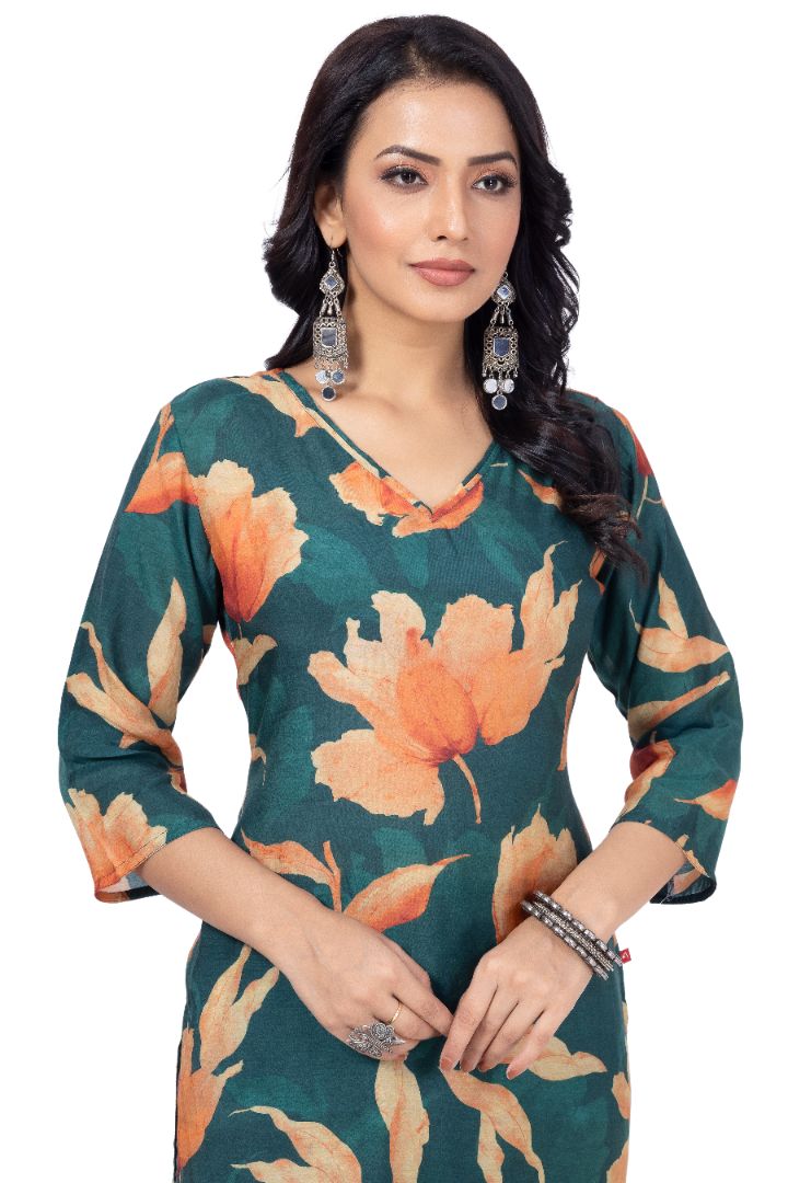ETHNIC PRINTED KURTI WITH SOLID PANT