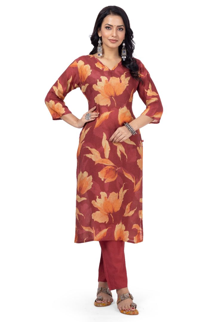 ETHNIC PRINTED KURTI WITH SOLID PANT