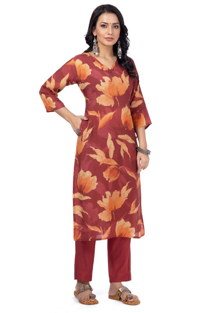 ETHNIC PRINTED KURTI WITH SOLID PANT