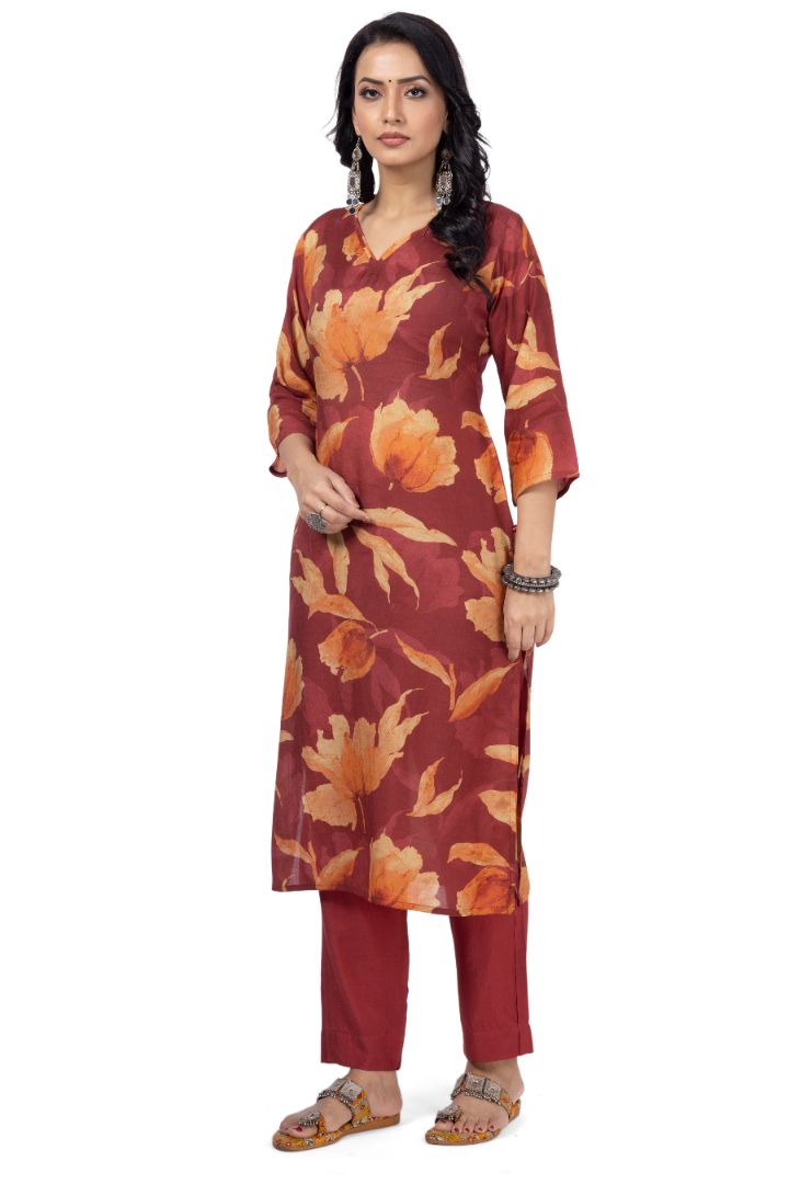 ETHNIC PRINTED KURTI WITH SOLID PANT