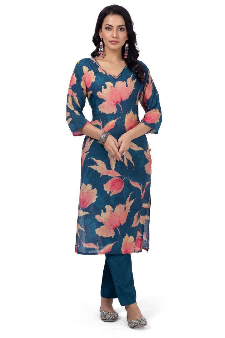 ETHNIC PRINTED KURTI WITH SOLID PANT
