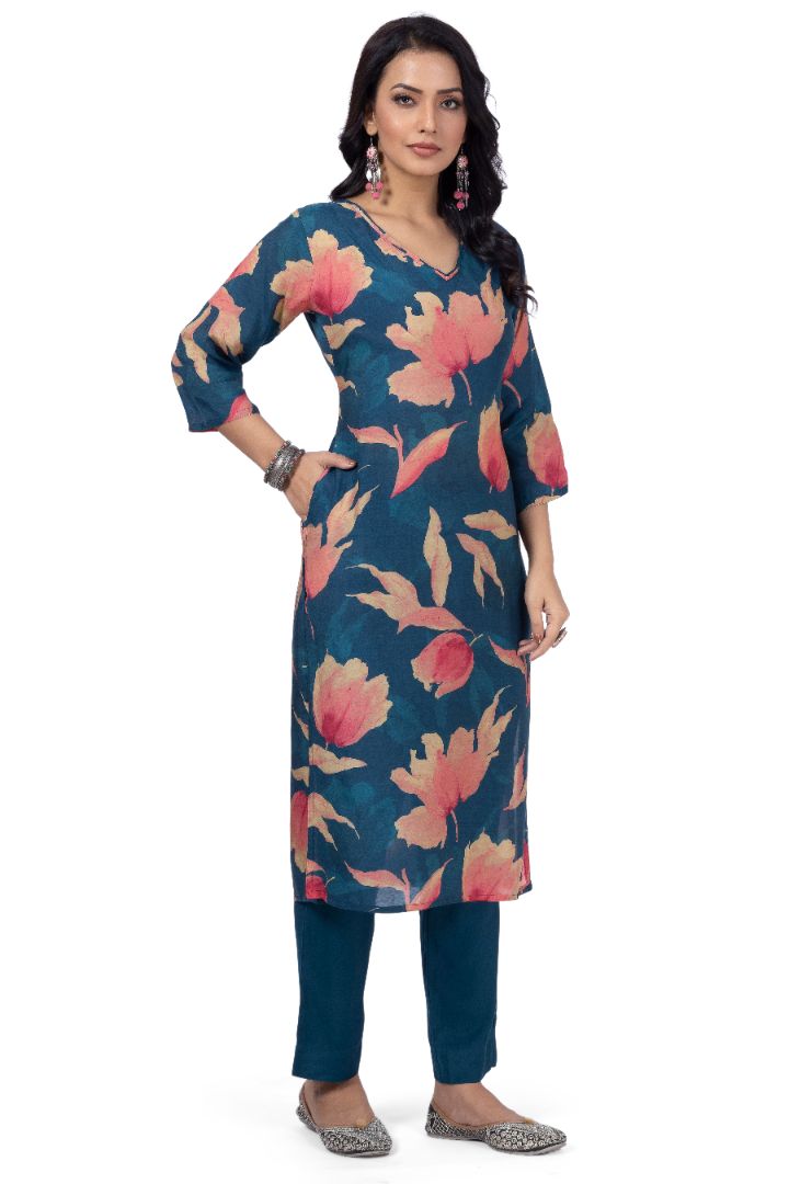 ETHNIC PRINTED KURTI WITH SOLID PANT