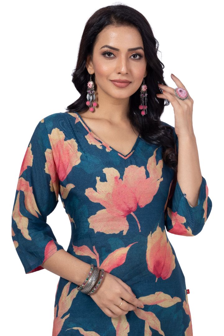 ETHNIC PRINTED KURTI WITH SOLID PANT